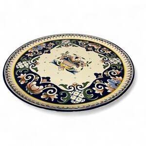 VTG Rouen Desvres  Platter Faience Pottery Hand Painted Provincial Floral 14"